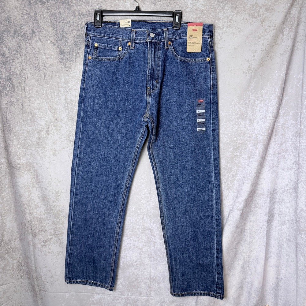 Levi's 505 Regular Fit Jeans Men's 34x29 Medium Wash NWT 100% Cotton